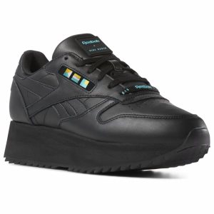 Reebok Classic Leather Double x Gigi Hadid Turnschuhe Damen - Schwarz/Weiß/Blau/Gold - DE 236-SVT